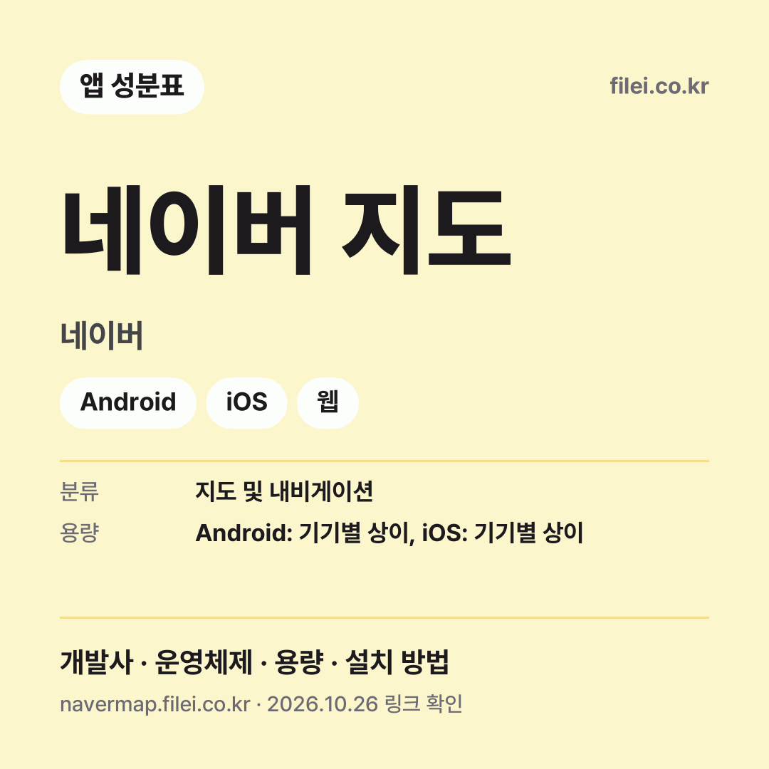 네이버 지도 다운로드 · 네이버 · Android, iOS, 웹