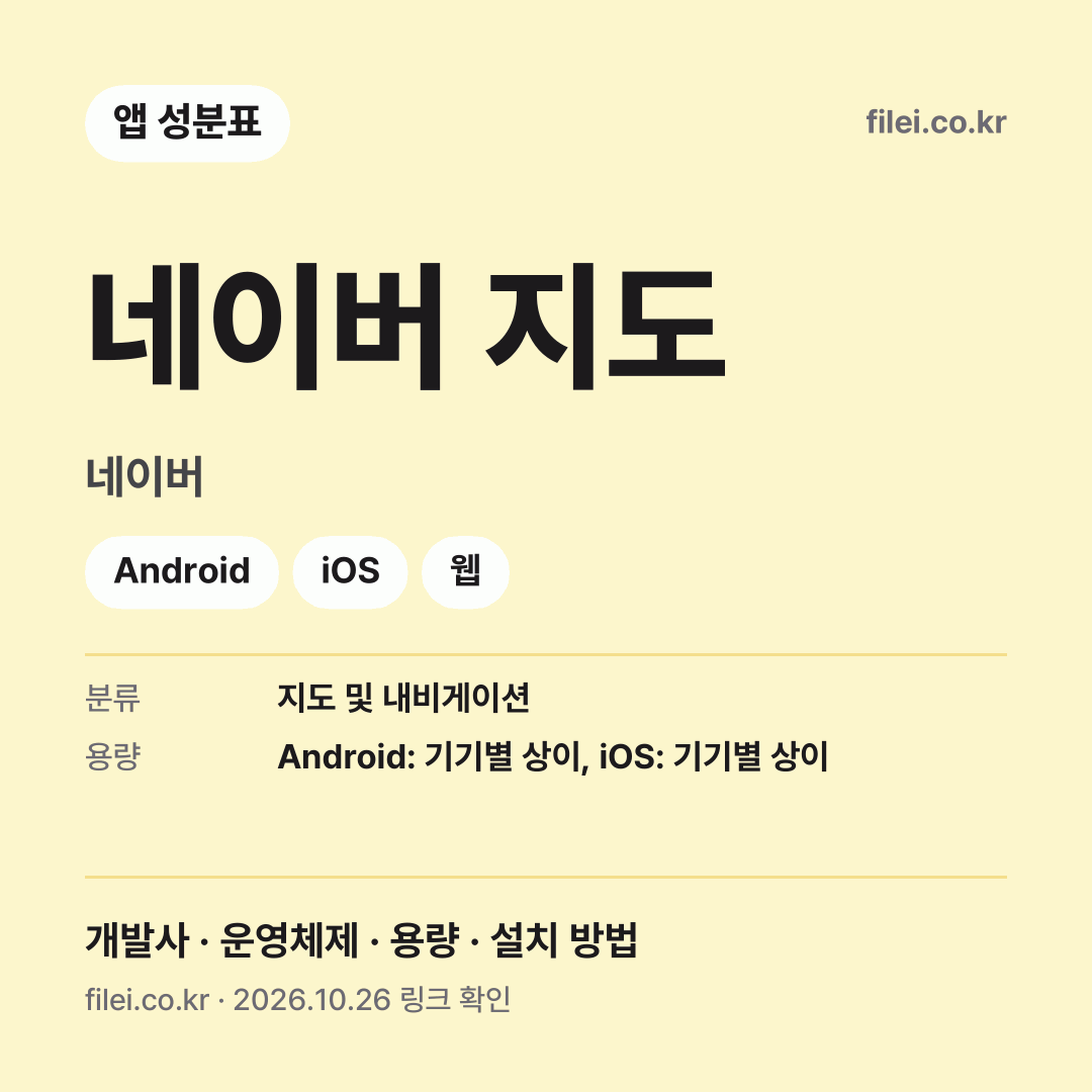 네이버 지도 다운로드 · 네이버 · Android, iOS, 웹