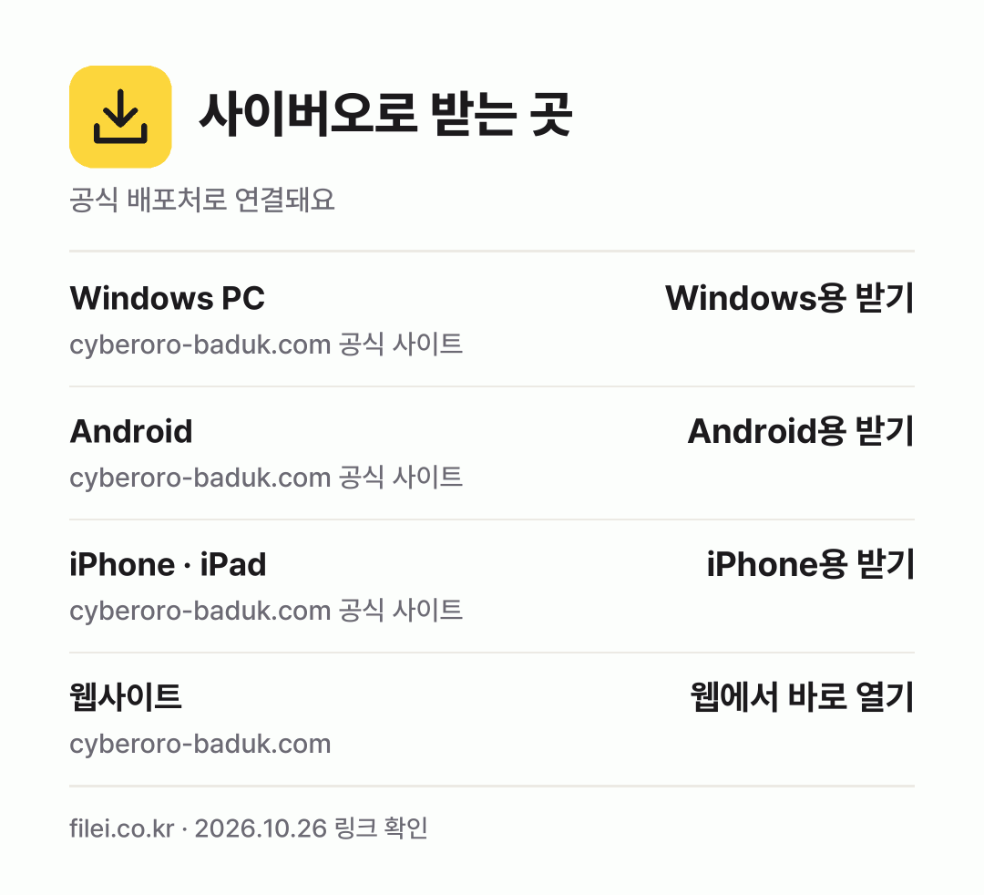 사이버오로 받는 곳: Windows PC, Android, iPhone · iPad, 웹사이트