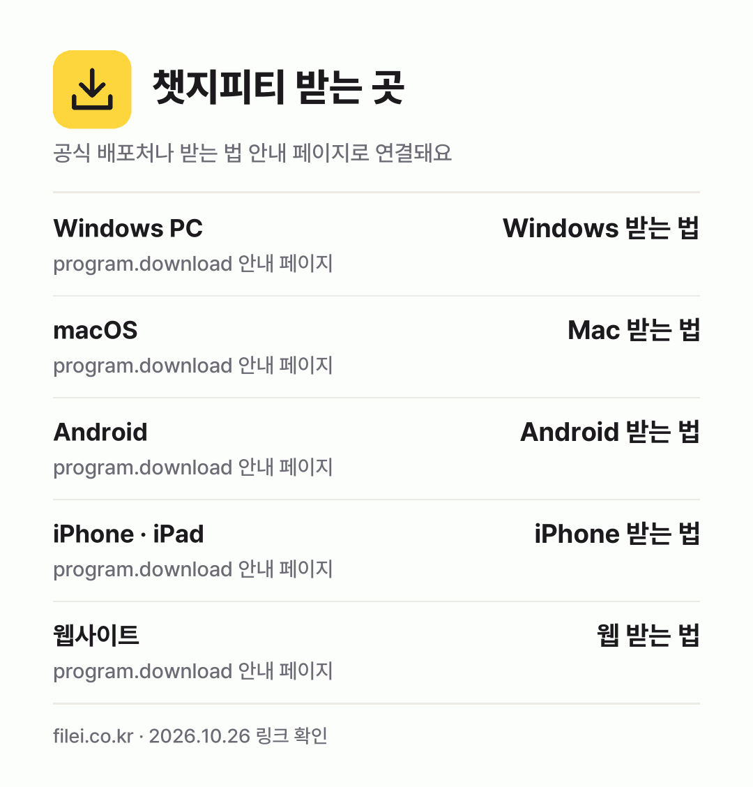 챗지피티 받는 곳: Windows PC, macOS, Android, iPhone · iPad, 웹사이트