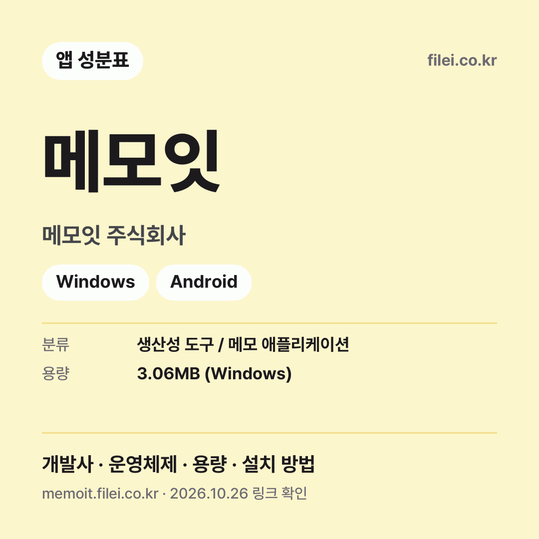 메모잇 다운로드 · 메모잇 주식회사 · Windows, Android