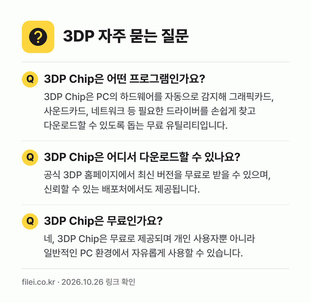 3DP 자주 묻는 질문: 3DP Chip은 어떤 프로그램인가요? / 3DP Chip은 어디서 다운로드할 수 있나요? / 3DP Chip은 무료인가요?