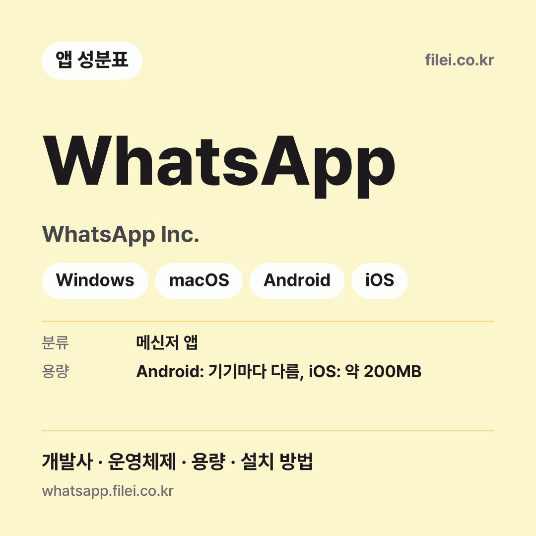 WhatsApp 다운로드 · WhatsApp Inc. · Windows, macOS, Android, iOS