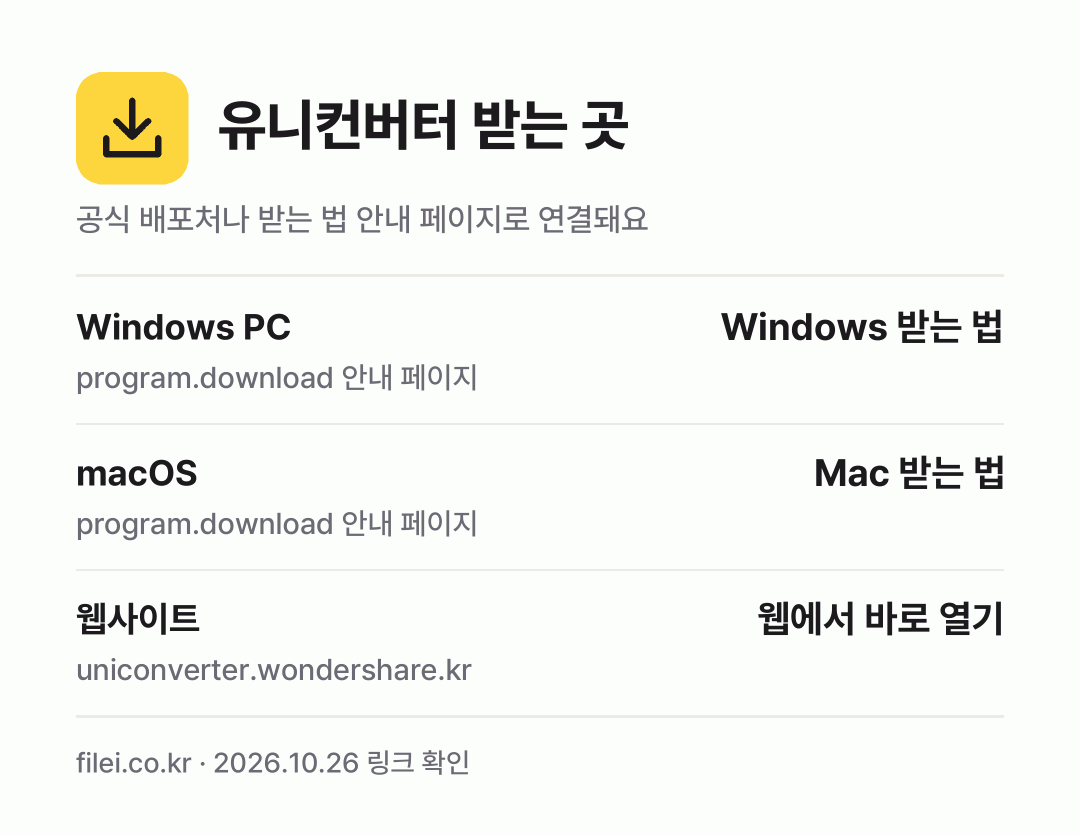 유니컨버터 받는 곳: Windows PC, macOS, 웹사이트