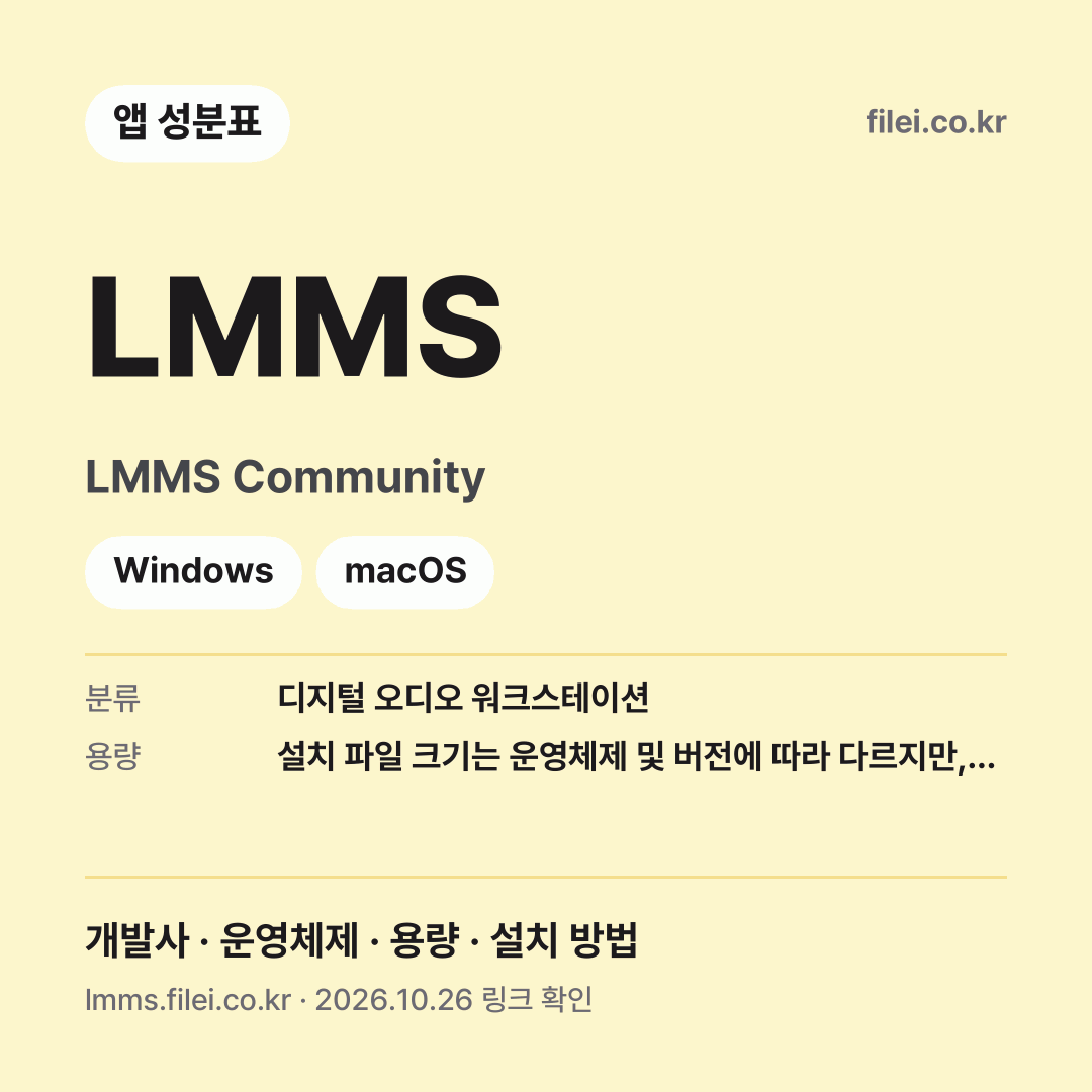 LMMS 다운로드 · LMMS Community · Windows, macOS