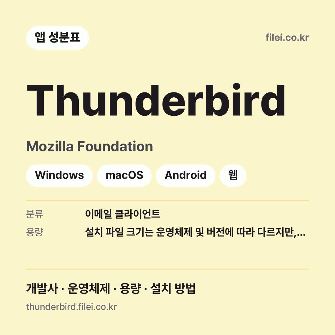Thunderbird 다운로드 · Mozilla Foundation · Windows, macOS, Android, 웹
