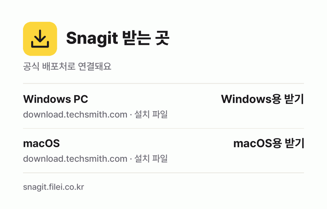 Snagit 받는 곳: Windows PC, macOS