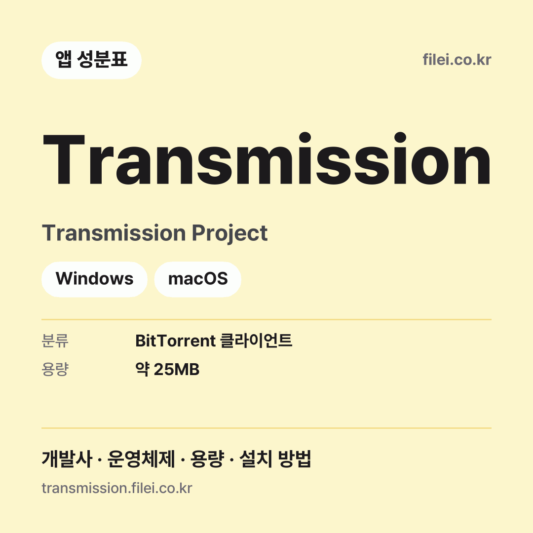 Transmission 다운로드 · Transmission Project · Windows, macOS