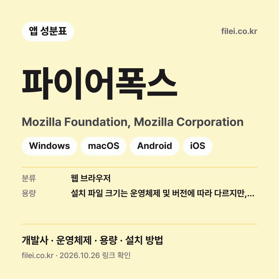파이어폭스 다운로드 · Mozilla Foundation, Mozilla Corporation · Windows, macOS, Android, iOS