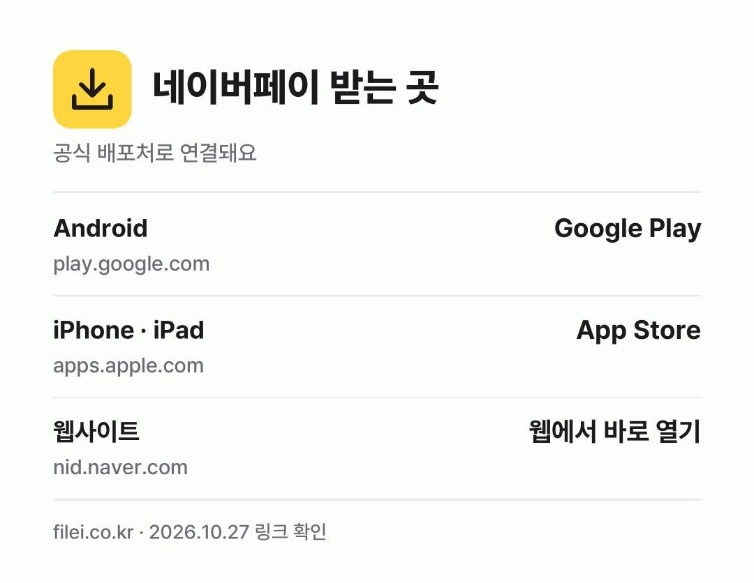 네이버페이 받는 곳: Android, iPhone · iPad, 웹사이트