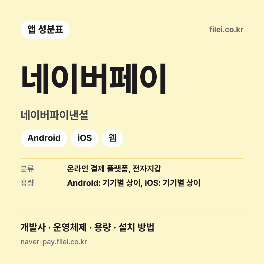 네이버페이 다운로드 · 네이버파이낸셜 · Android, iOS, 웹