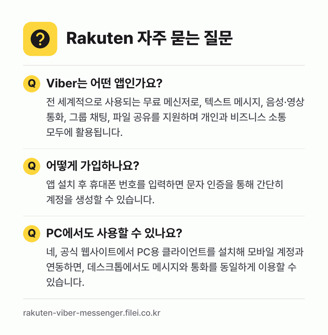 Rakuten 자주 묻는 질문: Viber는 어떤 앱인가요? / 어떻게 가입하나요? / PC에서도 사용할 수 있나요?
