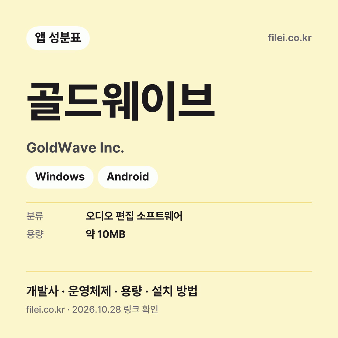 골드웨이브 다운로드 · GoldWave Inc. · Windows, Android