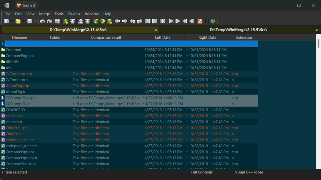 WinMerge 스크린샷 2