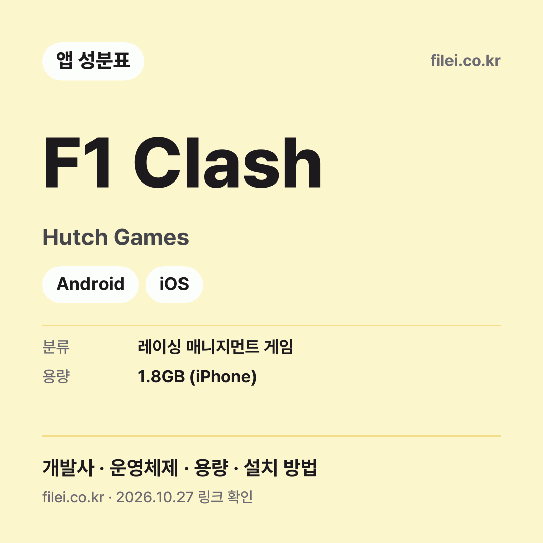 F1 Clash 다운로드 · Hutch Games · Android, iOS