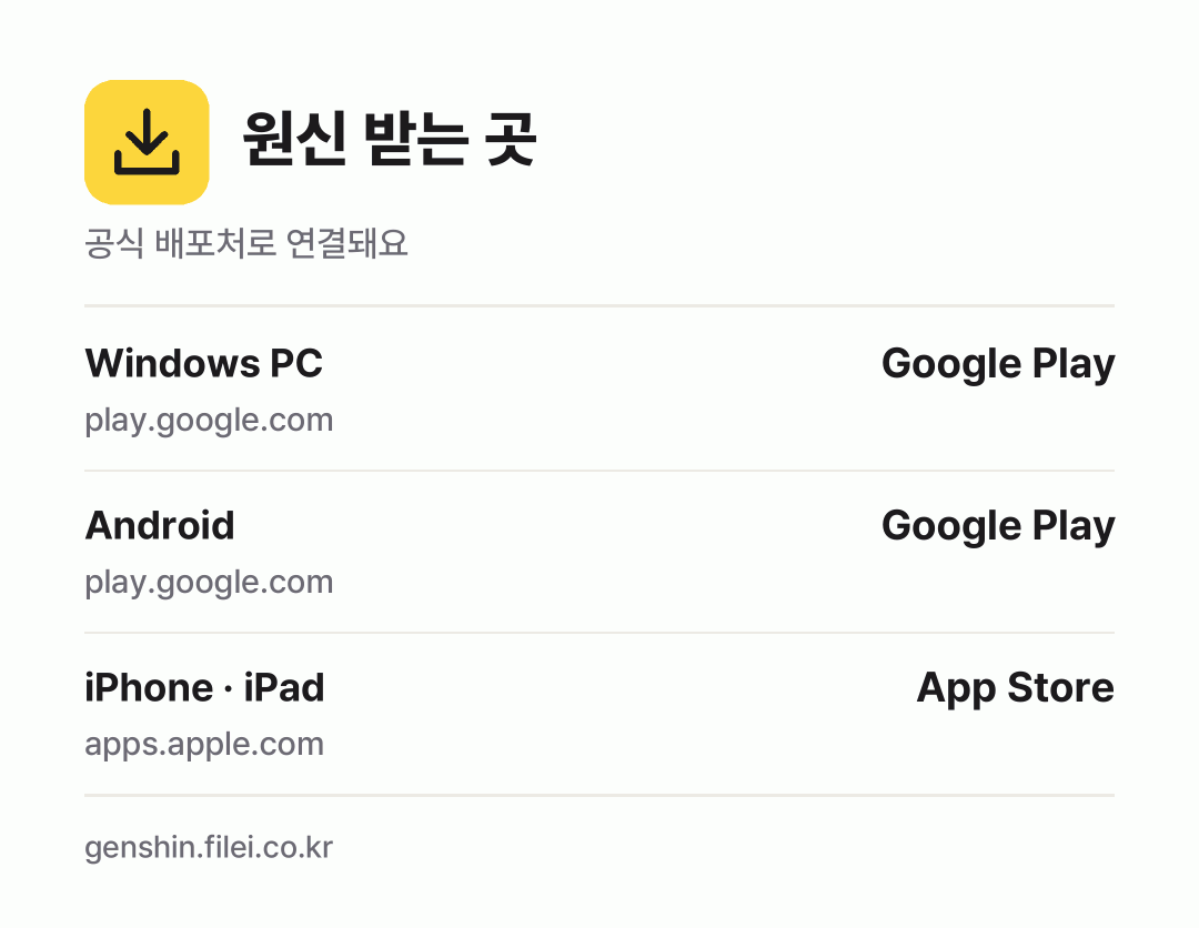 원신 받는 곳: Windows PC, Android, iPhone · iPad