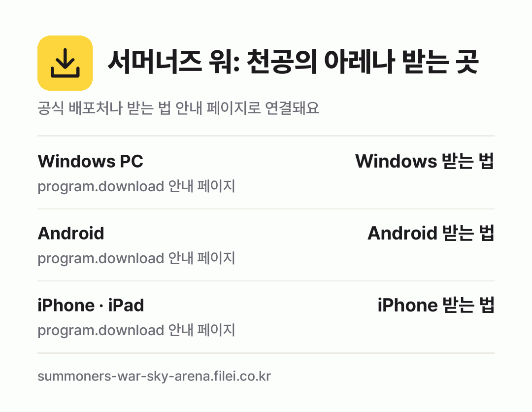 서머너즈 워: 천공의 아레나 받는 곳: Windows PC, Android, iPhone · iPad