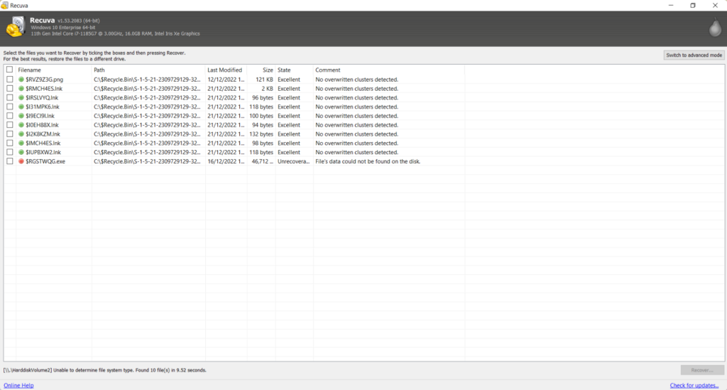 Recuva 스크린샷 3