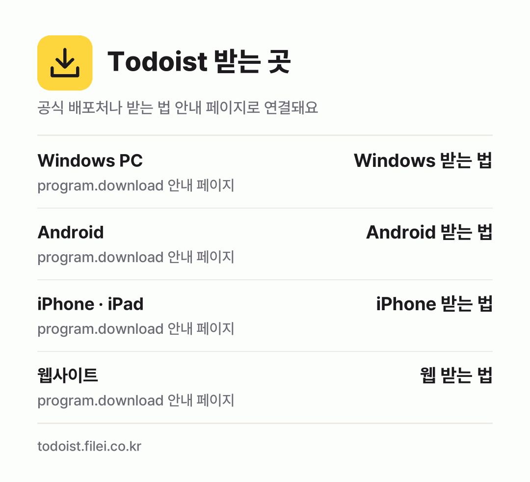 Todoist 받는 곳: Windows PC, Android, iPhone · iPad, 웹사이트