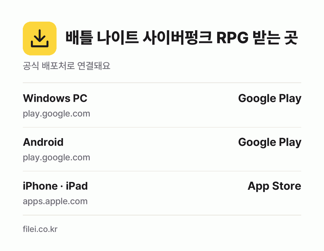 배틀 나이트 사이버펑크 RPG 받는 곳: Windows PC, Android, iPhone · iPad