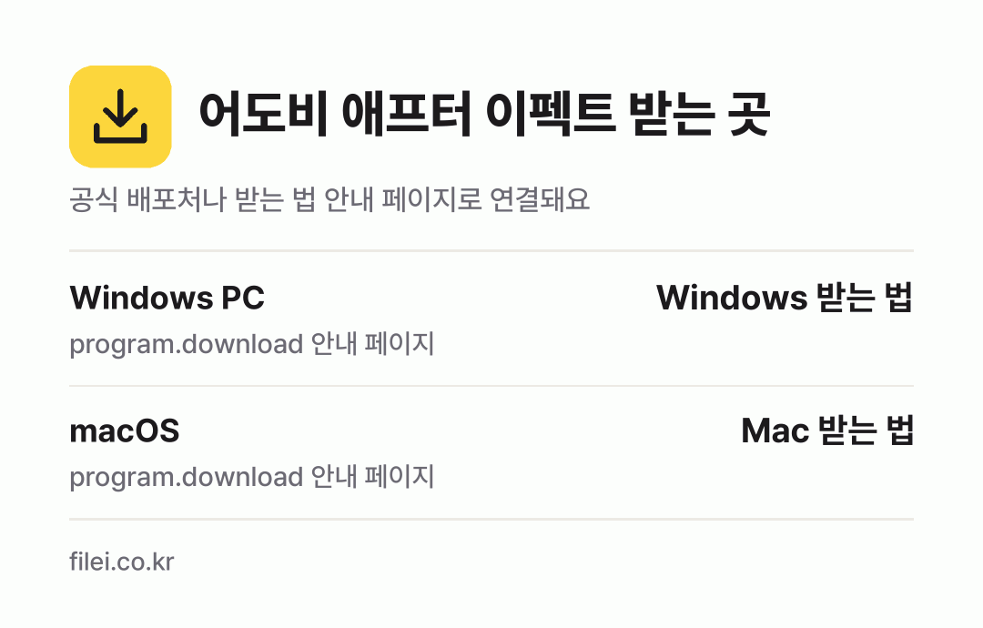 어도비 애프터 이펙트 받는 곳: Windows PC, macOS