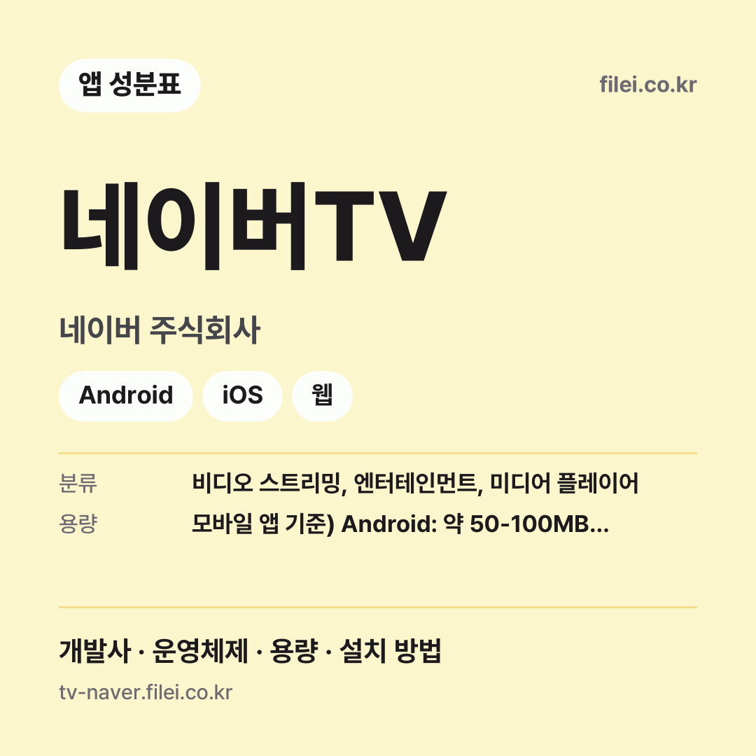네이버TV 다운로드 · 네이버 주식회사 · Android, iOS, 웹