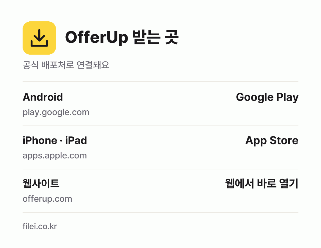 OfferUp 받는 곳: Android, iPhone · iPad, 웹사이트