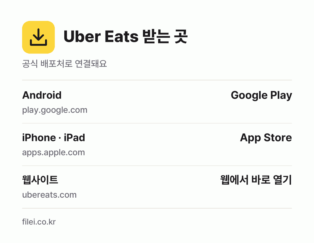 Uber Eats 받는 곳: Android, iPhone · iPad, 웹사이트
