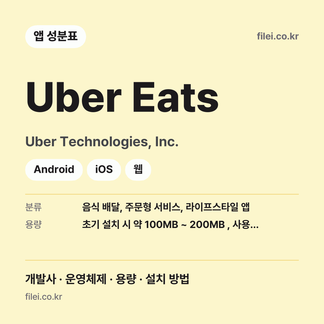 Uber Eats 다운로드 · Uber Technologies, Inc. · Android, iOS, 웹