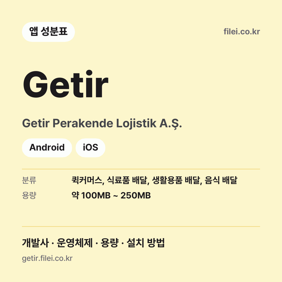 Getir 다운로드 · Getir Perakende Lojistik A.Ş. · Android, iOS