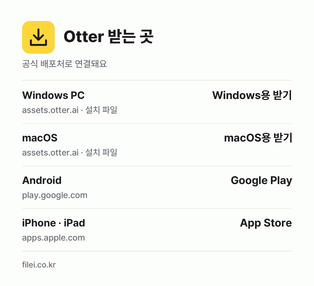 Otter 받는 곳: Windows PC, macOS, Android, iPhone · iPad