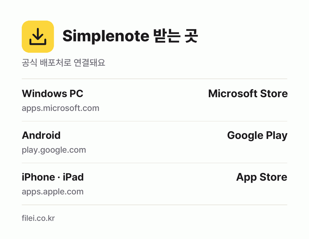 Simplenote 받는 곳: Windows PC, Android, iPhone · iPad
