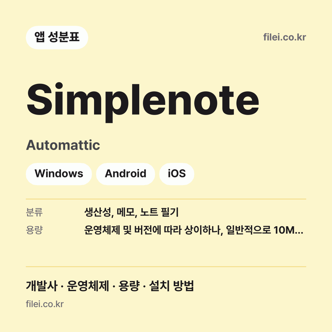 Simplenote 다운로드 · Automattic · Windows, Android, iOS
