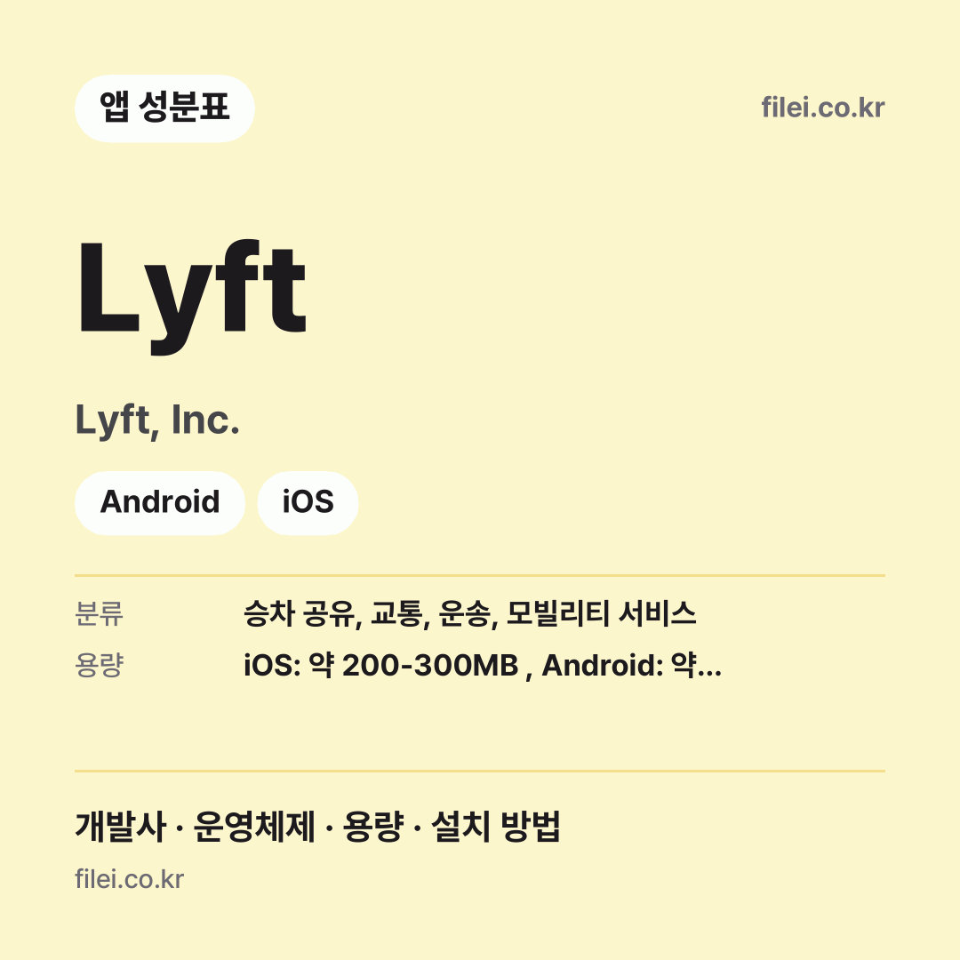 Lyft 다운로드 · Lyft, Inc. · Android, iOS