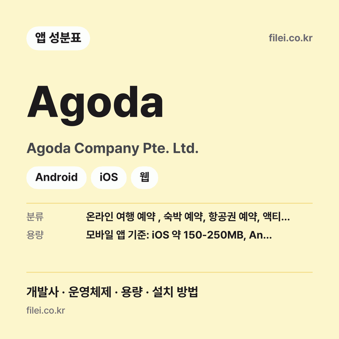 Agoda 다운로드 · Agoda Company Pte. Ltd. · Android, iOS, 웹