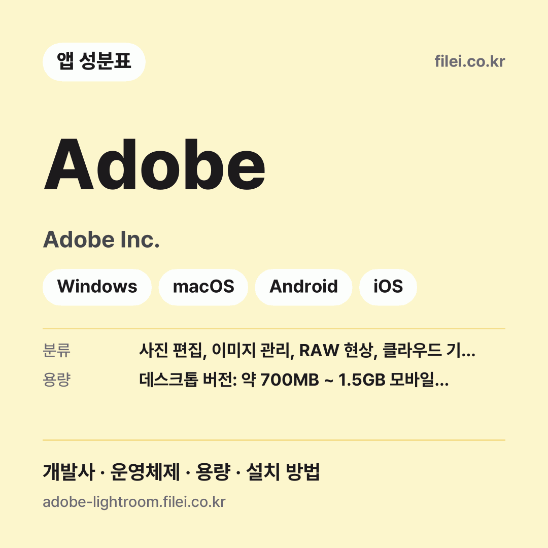 Adobe 다운로드 · Adobe Inc. · Windows, macOS, Android, iOS
