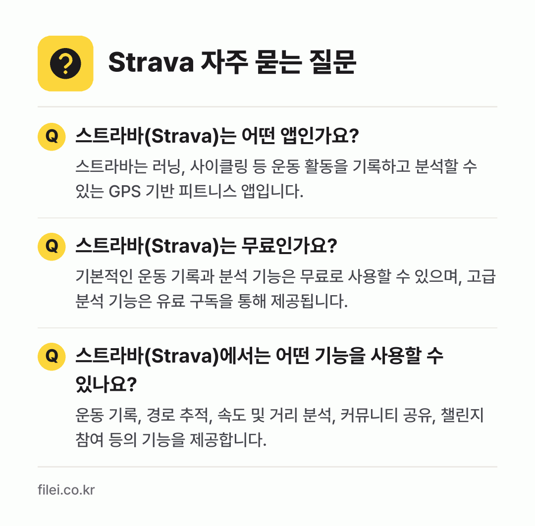 Strava 자주 묻는 질문: 스트라바(Strava)는 어떤 앱인가요? / 스트라바(Strava)는 무료인가요? / 스트라바(Strava)에서는 어떤 기능을 사용할 수 있나요?