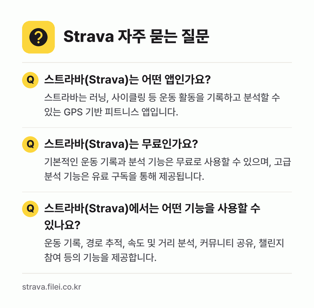 Strava 자주 묻는 질문: 스트라바(Strava)는 어떤 앱인가요? / 스트라바(Strava)는 무료인가요? / 스트라바(Strava)에서는 어떤 기능을 사용할 수 있나요?