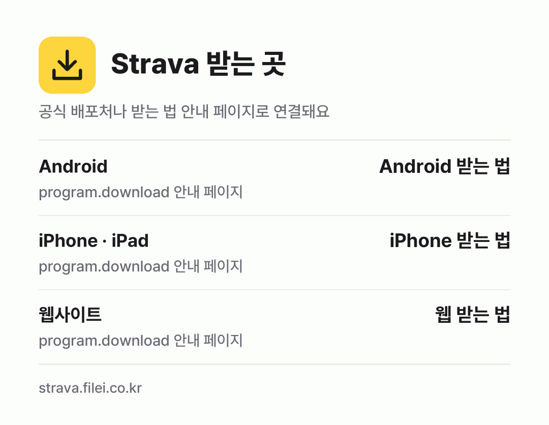 Strava 받는 곳: Android, iPhone · iPad, 웹사이트
