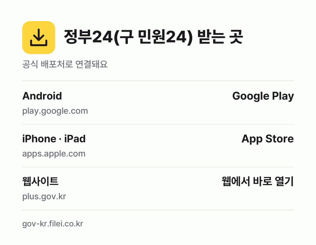 정부24(구 민원24) 받는 곳: Android, iPhone · iPad, 웹사이트