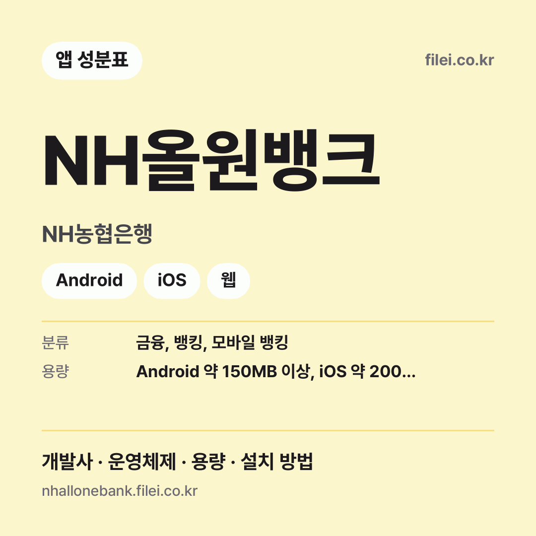 NH올원뱅크 다운로드 · NH농협은행 · Android, iOS, 웹