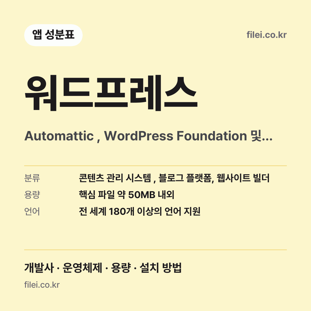 워드프레스 다운로드 · Automattic , WordPress Foundation 및 전 세계 오픈 소스 커뮤니티
