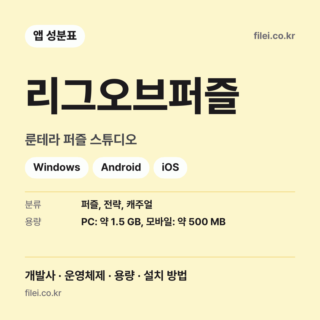 리그오브퍼즐 다운로드 · 룬테라 퍼즐 스튜디오 · Windows, Android, iOS