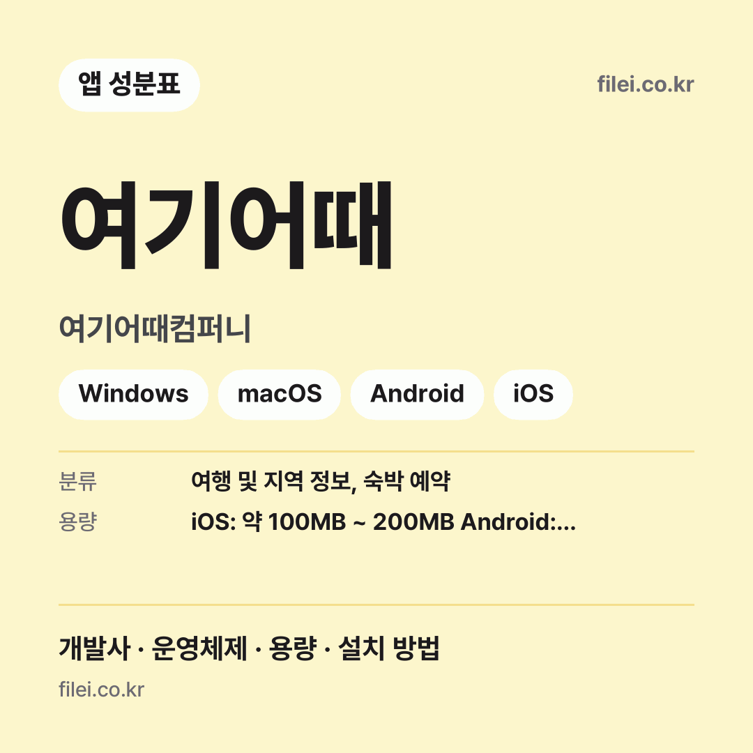 여기어때 다운로드 · 여기어때컴퍼니 · Windows, macOS, Android, iOS