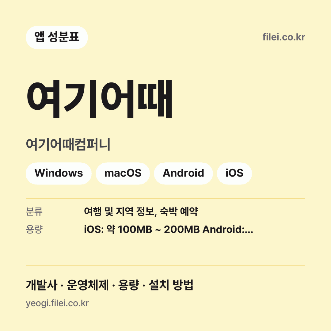 여기어때 다운로드 · 여기어때컴퍼니 · Windows, macOS, Android, iOS