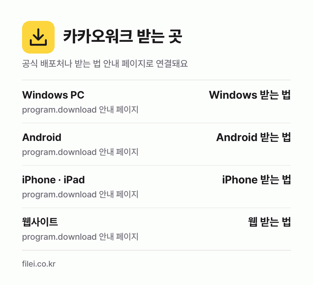 카카오워크 받는 곳: Windows PC, Android, iPhone · iPad, 웹사이트