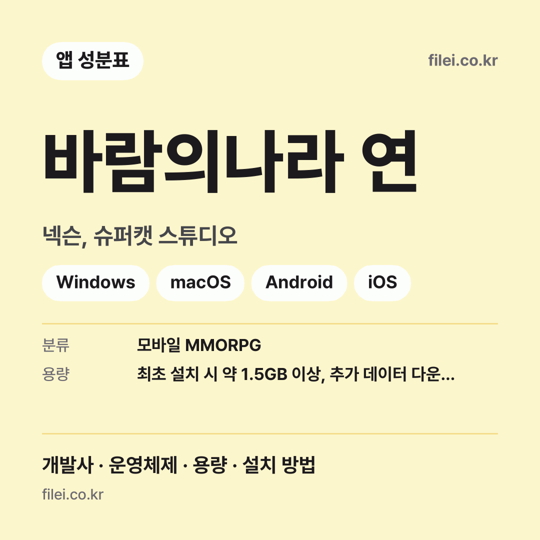 바람의나라 연 다운로드 · 넥슨, 슈퍼캣 스튜디오 · Windows, macOS, Android, iOS