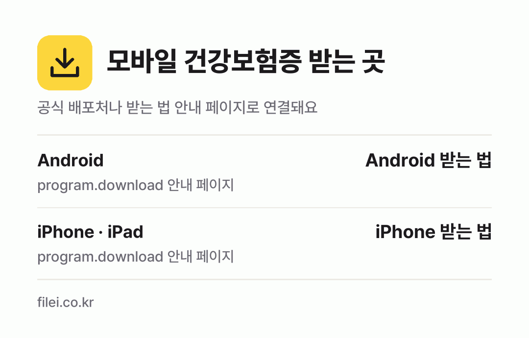 모바일 건강보험증 받는 곳: Android, iPhone · iPad