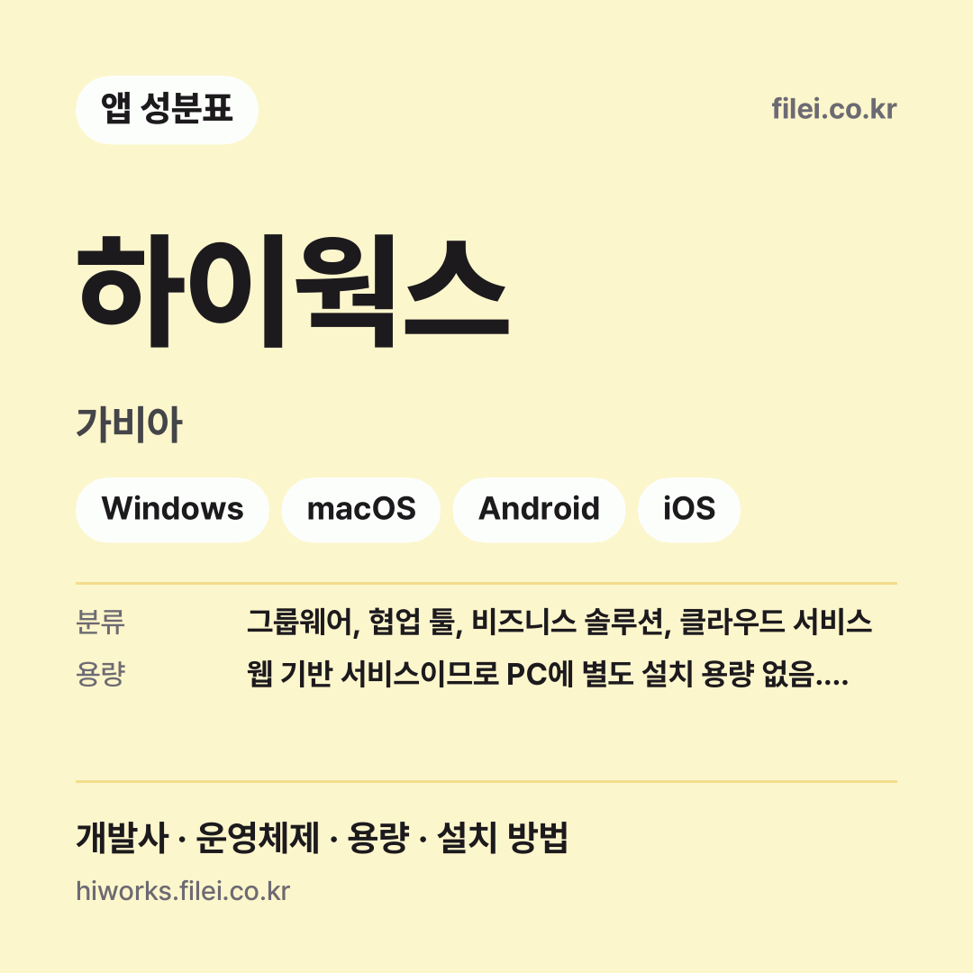 하이웍스 다운로드 · 가비아 · Windows, macOS, Android, iOS