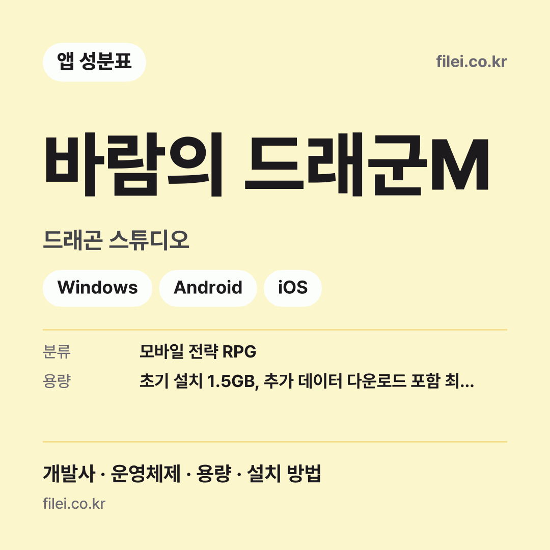 바람의 드래군M 다운로드 · 드래곤 스튜디오 · Windows, Android, iOS